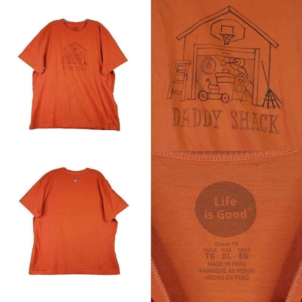 Life is Good Mens Short Sleeve Crewneck T-Shirt Tee Size XL Orange Dad Father